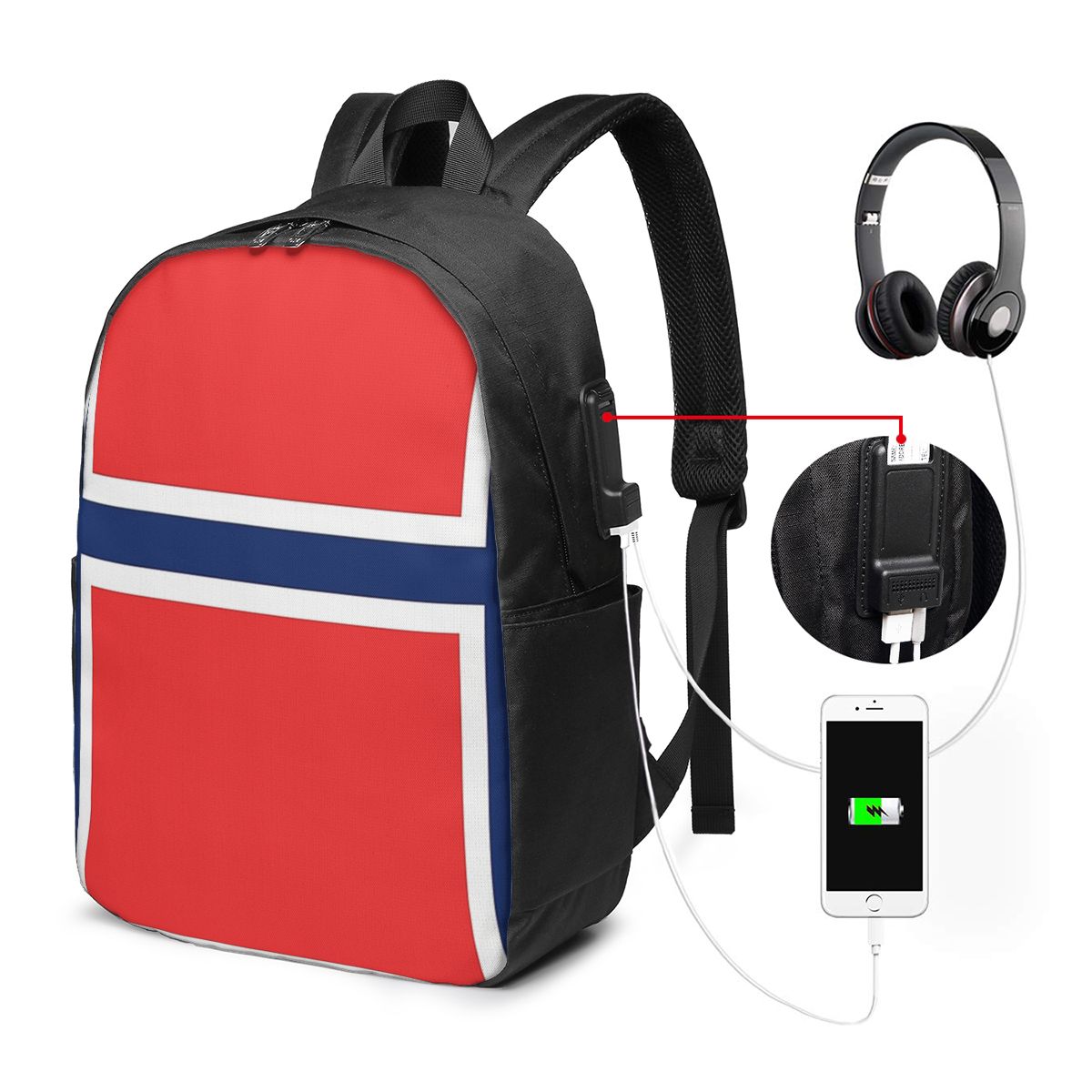 Women Bags For Laptop - Norveç Bayrağı Sırt Çantası Seyahat Dizüstü
