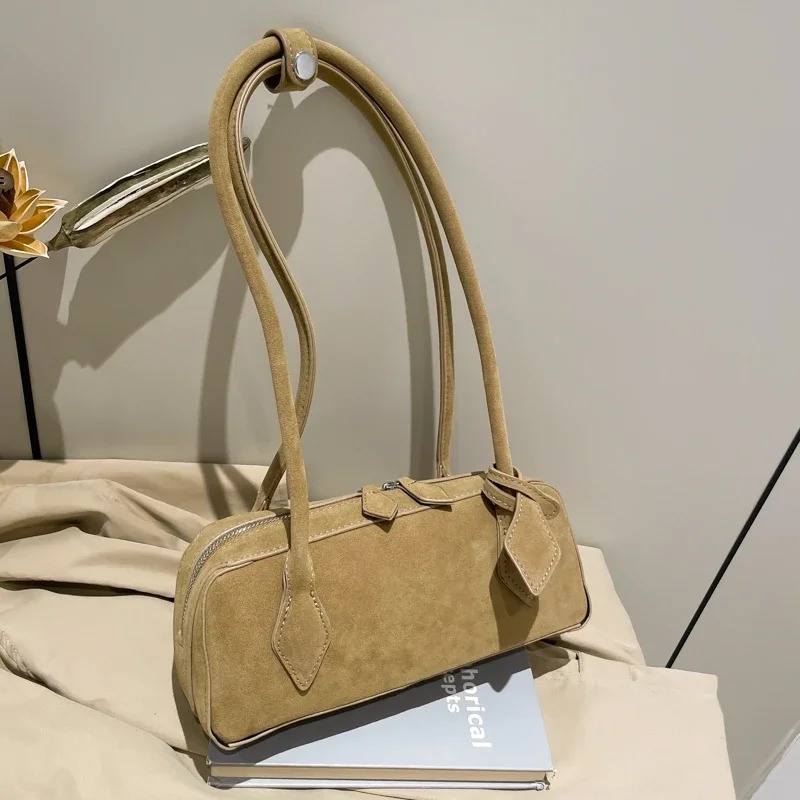 Women Bags Discount - Sahte Süet Fermuarlı Düz Renk Bowling