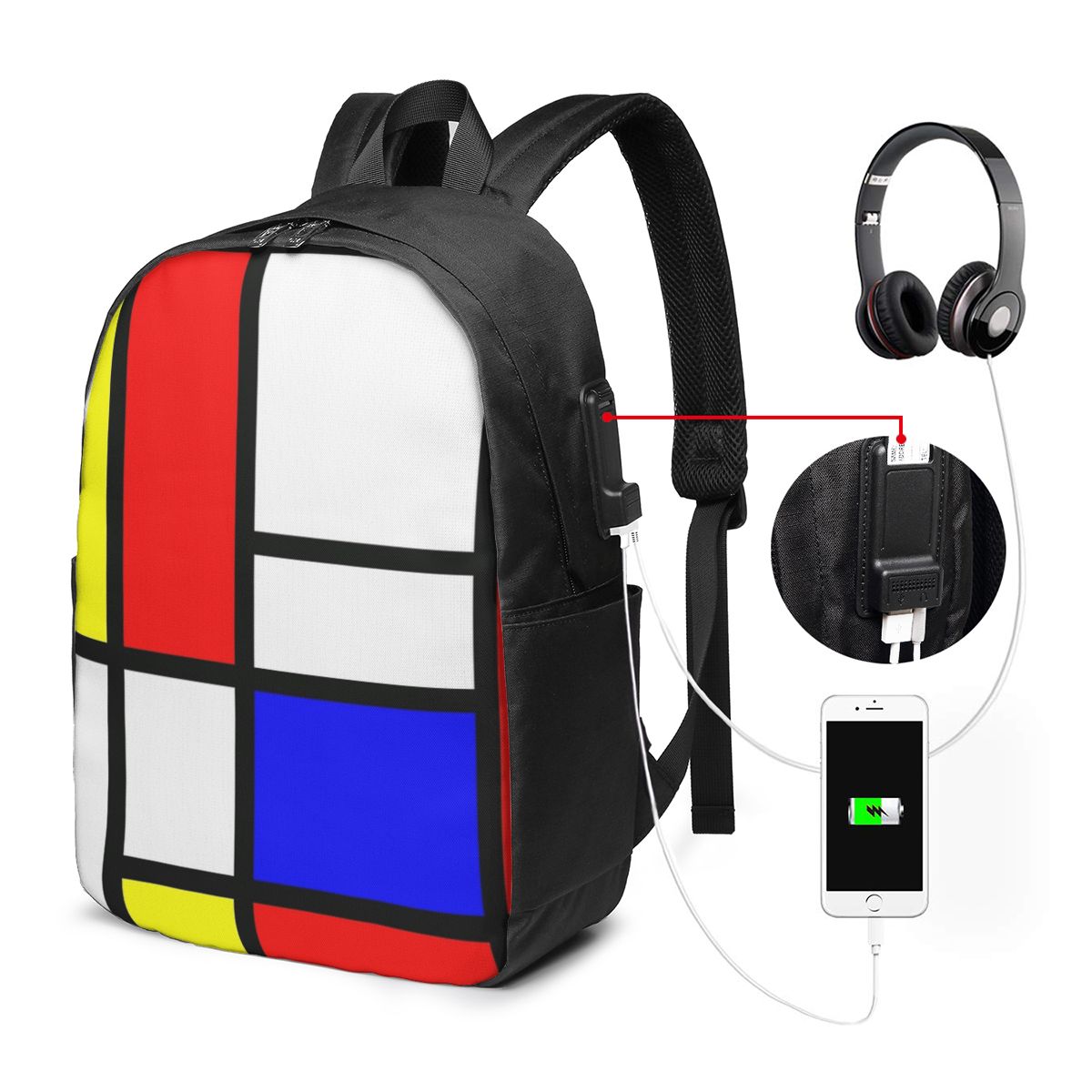 Women Bags For Laptop - Piet Mondrian Kompozisyon Sırt Çantası Seyahat