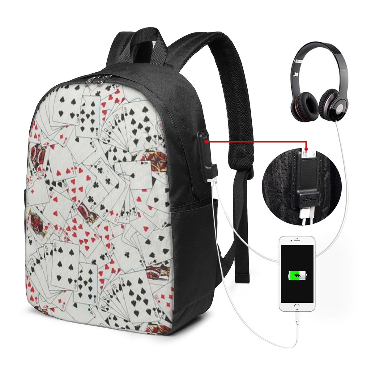 Women Bags For Laptop - Oyun Kartları Poker Baskı Sırt Çantası