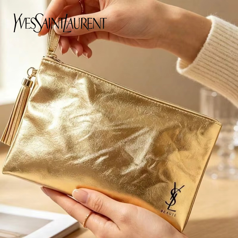 Women Bags Golden - YSL Altın Kozmetik Çantası, Taşınabilir Su